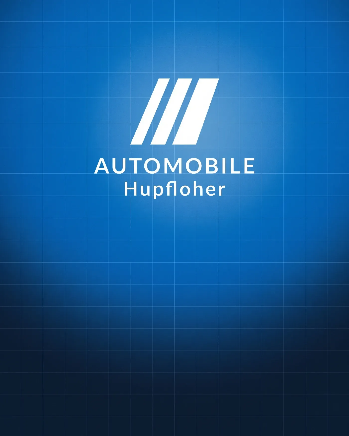 Automobile Hupfloher Logo auf blauem Markenhintergrund
