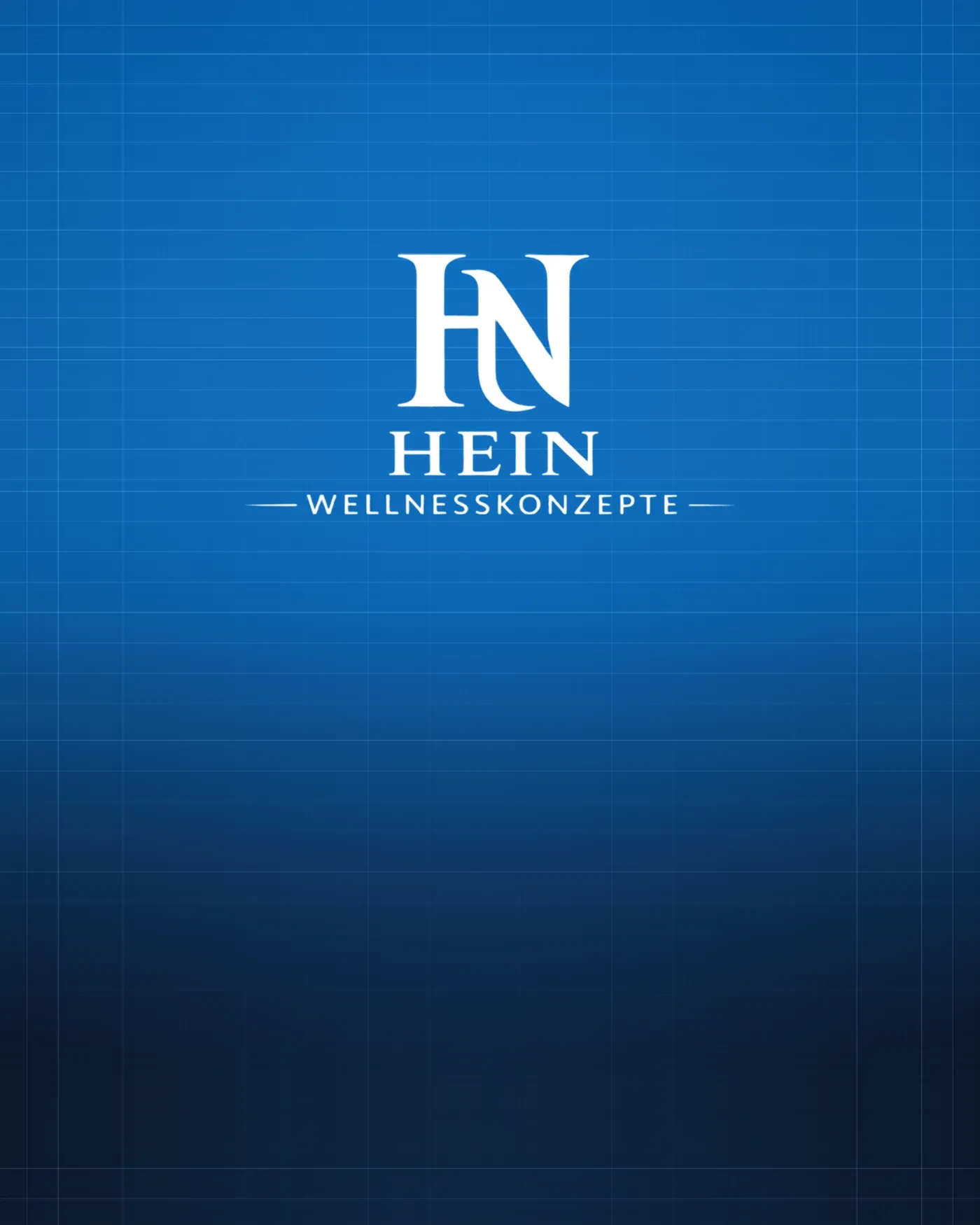 Hein Wellnesskonzepte Logo in Weiss auf blauem Markenhintergrund