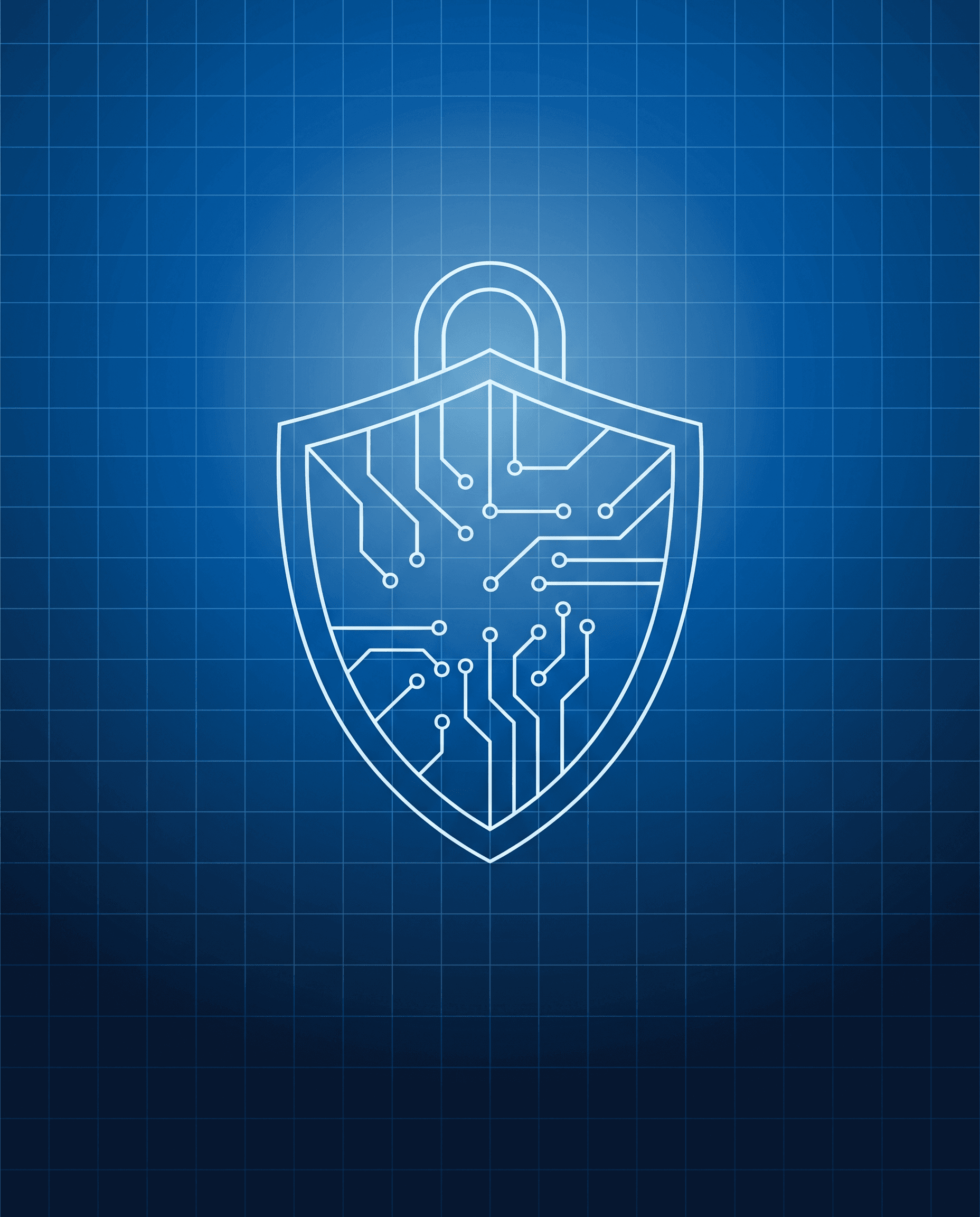 Grafik zur Cyber Security: Schild mit Leiterbahnen und Schloss