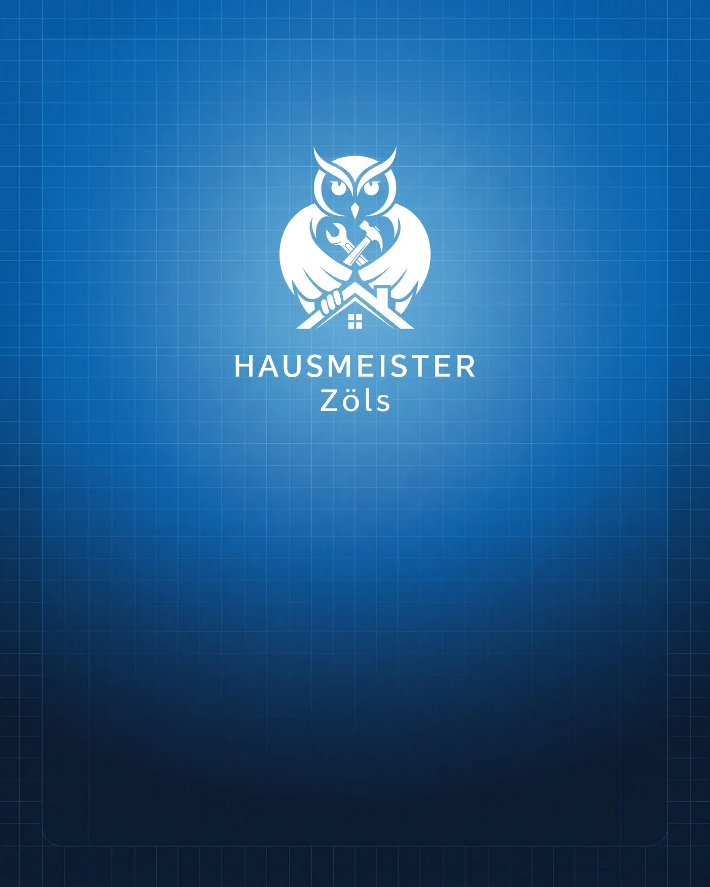 Hausmeister Zöls Logo auf dunklem Markenhintergrund